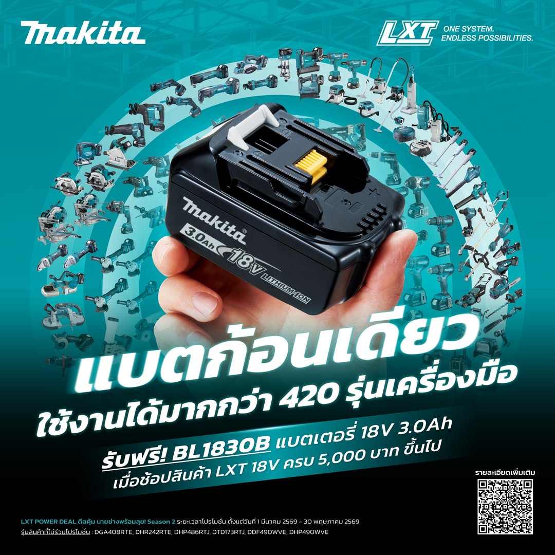 โปรโมชั่นพิเศษ เมื่อซื้อเครื่องมือ Makita 18V  