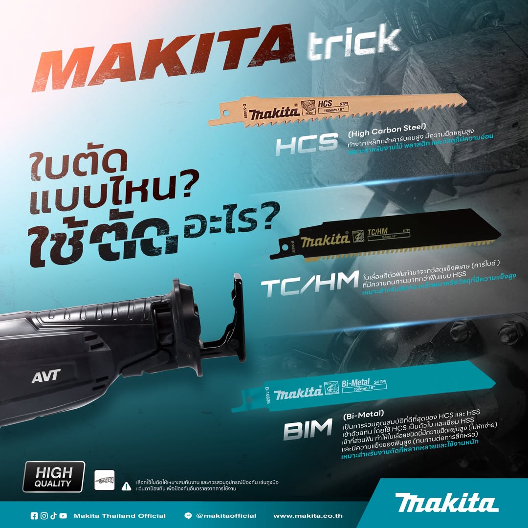 สาระน่ารู้เกี่ยวกับใบเลื่อยชัก Makita มีความแตกต่างกันอย่างไร